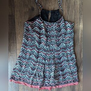 Anthropologie Sanctuary X-Small Mini Dress Black & White W/ Rust Bohemian Design